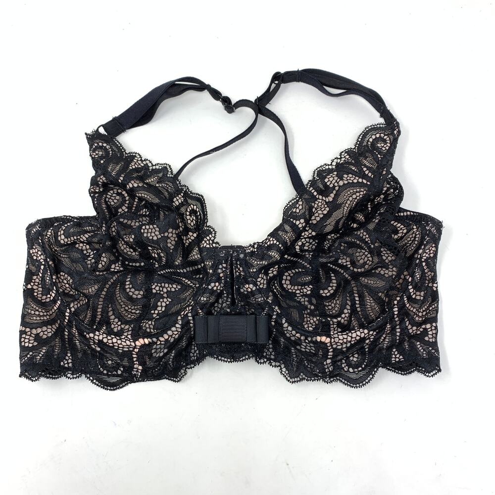 Paramour Women's 36D Black Sofia Unlined Full Figure Long Line Plunge Bra Lace